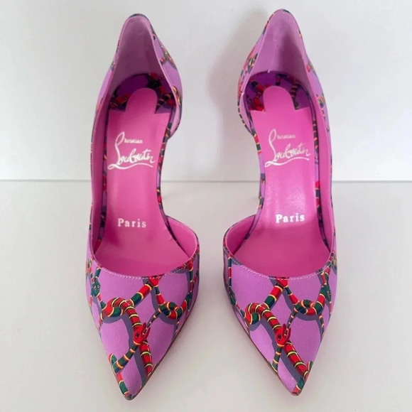 Christian Louboutin Satin Printed Iriza Pumps Gummy Snakes Women Size 34.5 EU - Picture 3 of 12